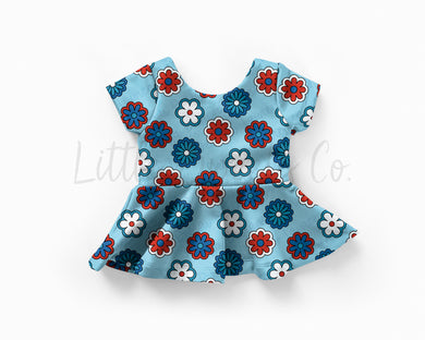 Red, White and Blue Peplum Top (Choose Your Print & Sleeve Length