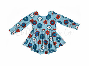 Red, White and Blue Brielle Skirted Leotard (Choose Your Print and Sleeve Length)