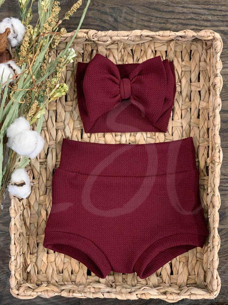 Burgundy High Waisted Bummies / Diaper Cover / Coming Home Outfit/ Birthday Outfit/ Smash Cake Outfit